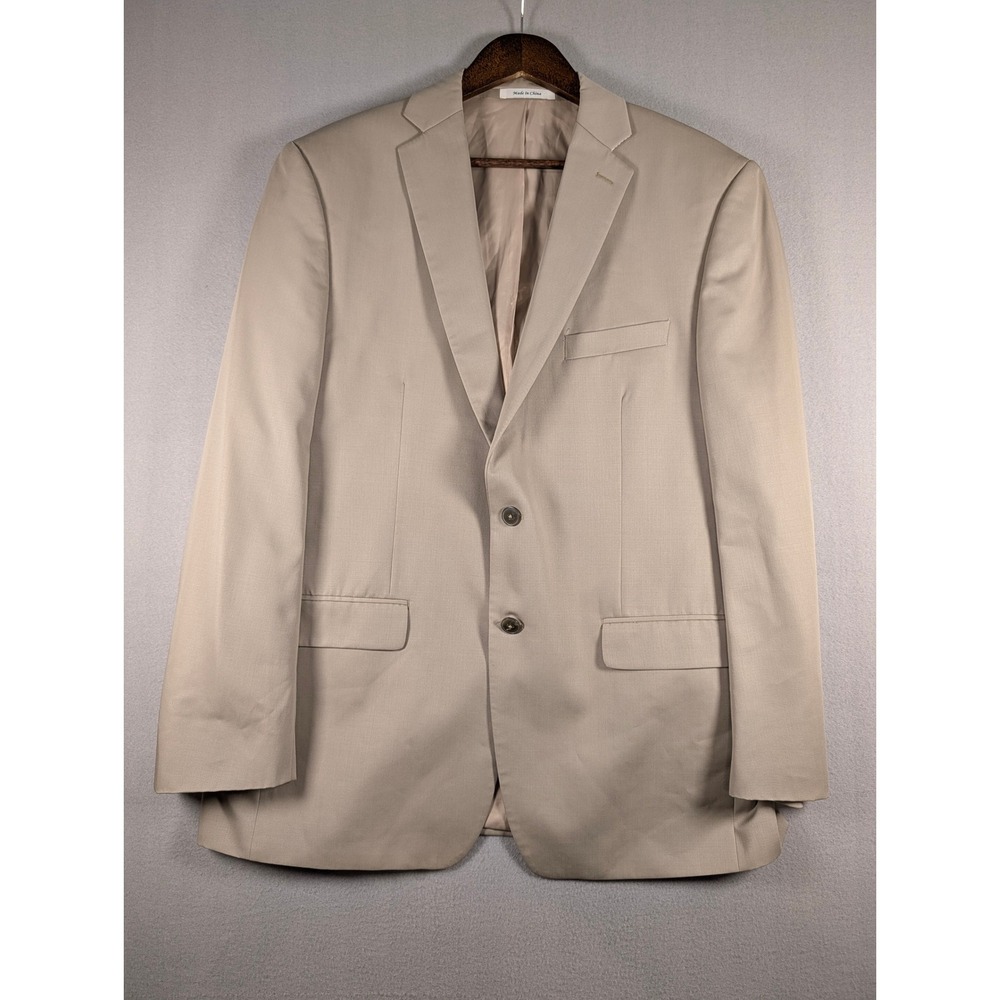 Calvin Klein Mens 42R Tan Beige 100% Wool 2 Button Blazer Suit Jacket RN90736